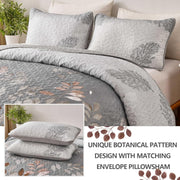 Gleaming rust grey Floral 3 Pc Bedspread & Pillow Cover Set V745-AC090454Q13U