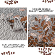 Gleaming rust grey Floral 3 Pc Bedspread & Pillow Cover Set V745-AC090454Q13U