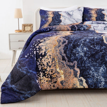 Blue Marble Comforter Set, King Size, Retro Watercolor 3-Piece Bedding Ensemble V745-MAB010362AJ3