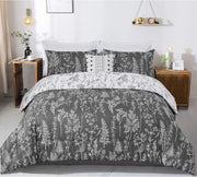 Floral Comforter Set, King Size, Black White Floral Pattern Reversible Bedding V745-MAB010384AJ3
