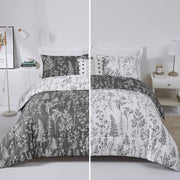 Floral Comforter Set, King Size, Black White Floral Pattern Reversible Bedding V745-MAB010384AJ3