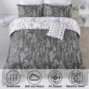 Floral Comforter Set, King Size, Black White Floral Pattern Reversible Bedding V745-MAB010384AJ3