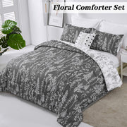 Floral Comforter Set, King Size, Black White Floral Pattern Reversible Bedding V745-MAB010384AJ3