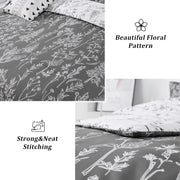 Floral Comforter Set, King Size, Black White Floral Pattern Reversible Bedding V745-MAB010384AJ3