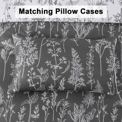 Floral Comforter Set, King Size, Black White Floral Pattern Reversible Bedding V745-MAB010384AJ3