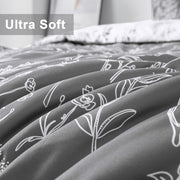Floral Comforter Set, King Size, Black White Floral Pattern Reversible Bedding V745-MAB010384AJ3
