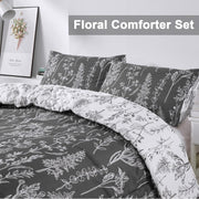 Floral Comforter Set, King Size, Black White Floral Pattern Reversible Bedding V745-MAB010384AJ3