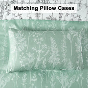 Floral Comforter Set, King Size, Green White Floral Pattern Reversible Bedding V745-MAB010385AJ3