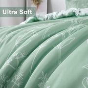 Floral Comforter Set, King Size, Green White Floral Pattern Reversible Bedding V745-MAB010385AJ3