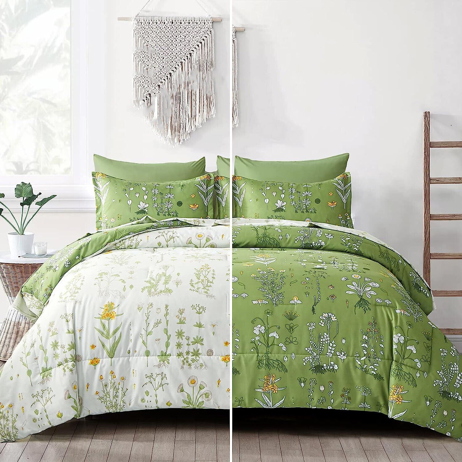 Vintage Delicate green bloom 3 Pc Comforter & Pillow Cover Set V745-MAB010487AJ3