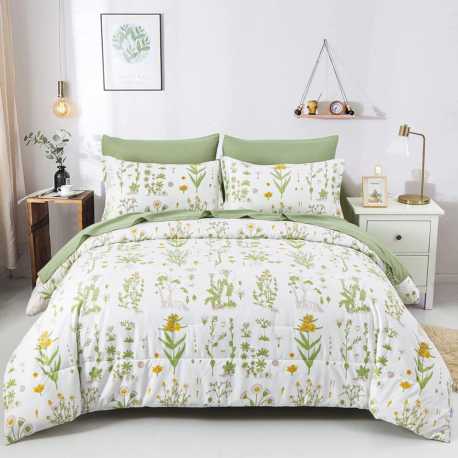 Vintage Delicate green bloom 3 Pc Comforter & Pillow Cover Set V745-MAB010487AJ3