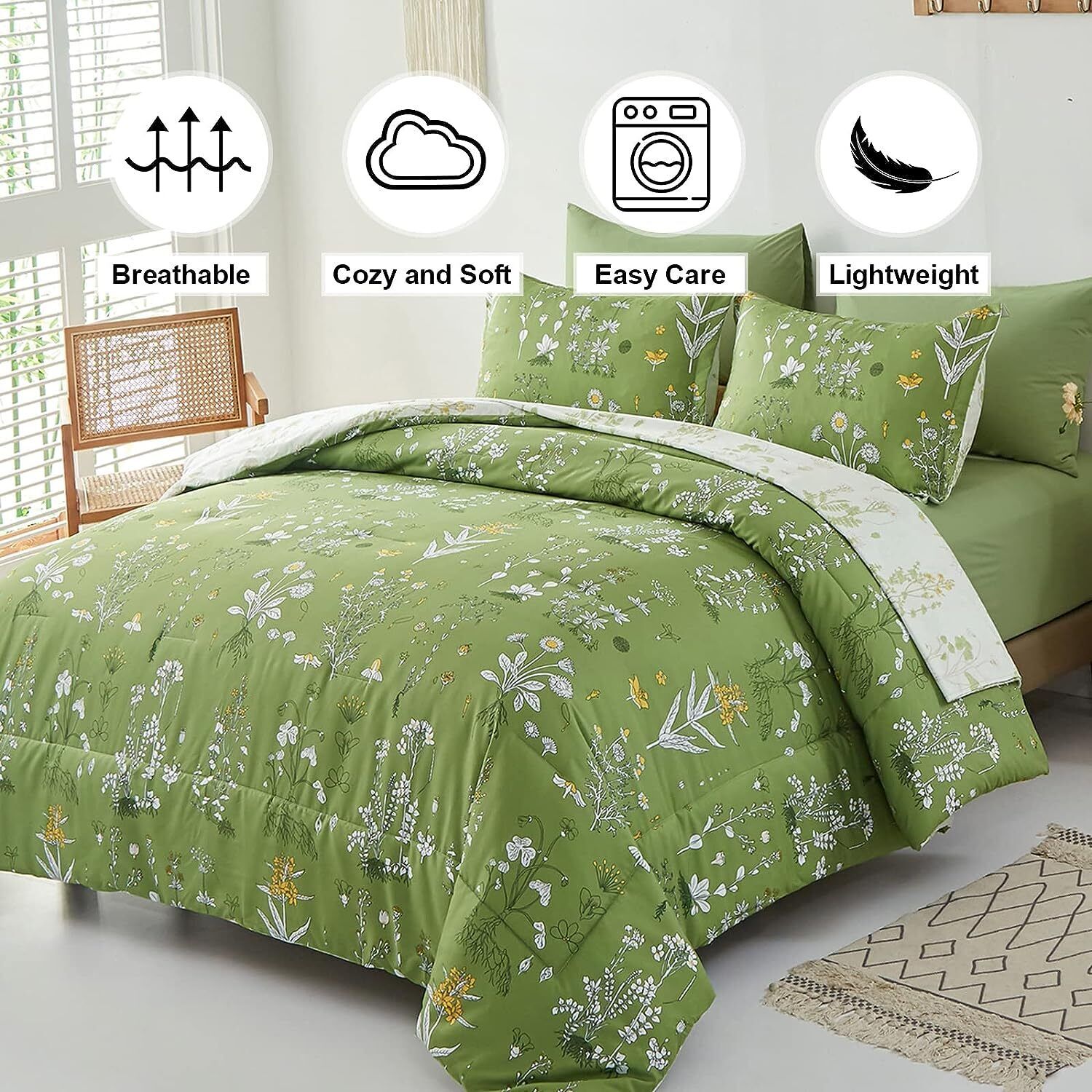 Vintage Delicate green bloom 3 Pc Comforter & Pillow Cover Set V745-MAB010487AJ3