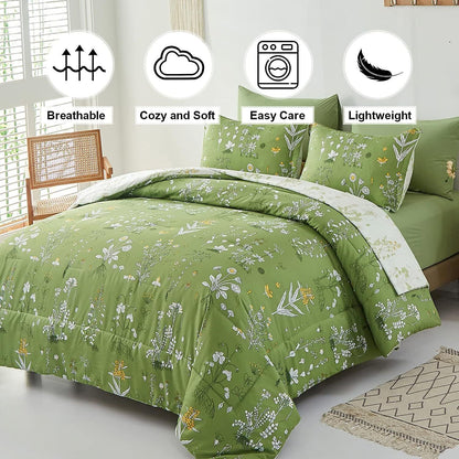 Vintage Delicate green bloom 3 Pc Comforter & Pillow Cover Set V745-MAB010487AJ3
