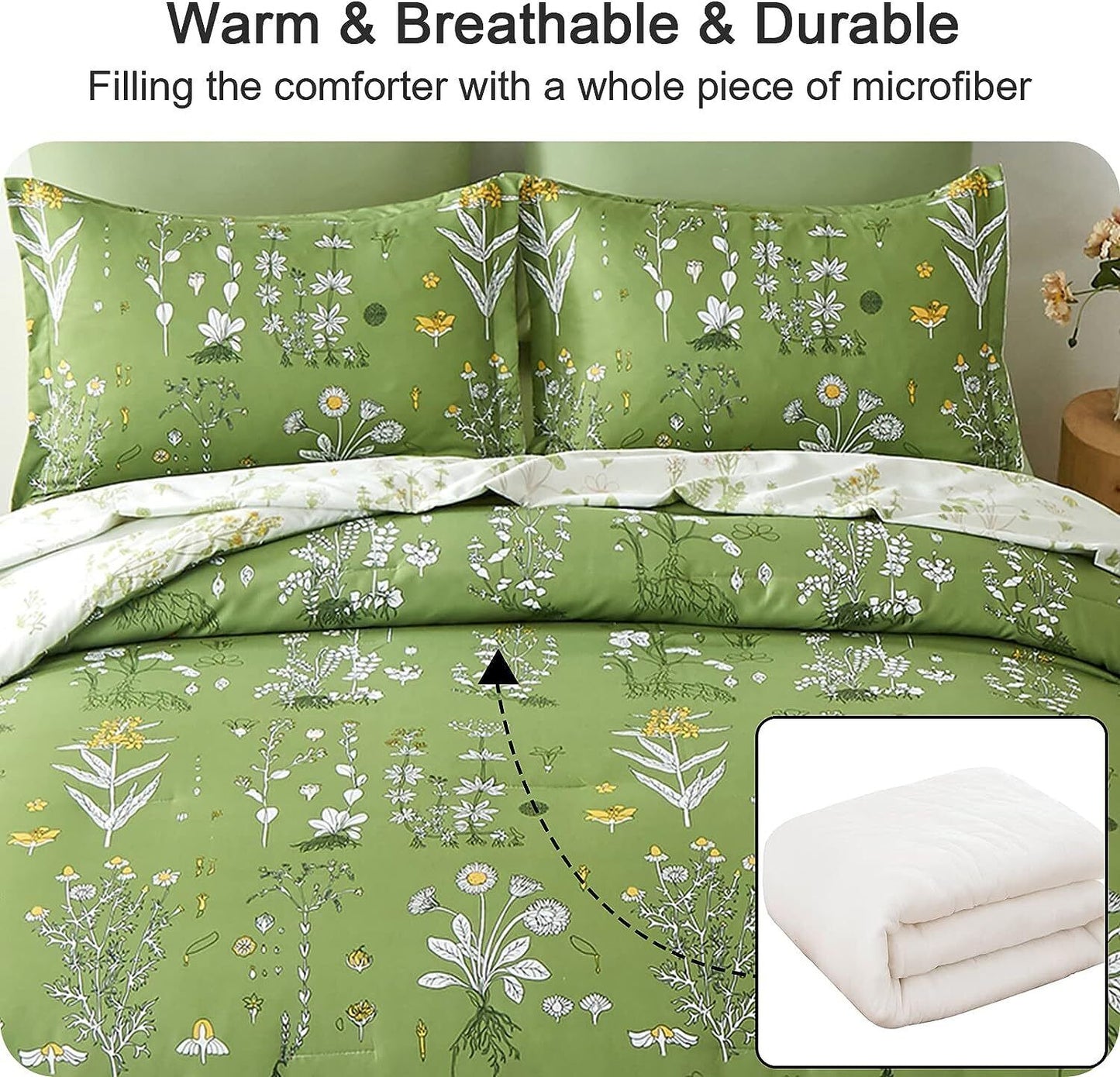Vintage Delicate green bloom 3 Pc Comforter & Pillow Cover Set V745-MAB010487AJ3