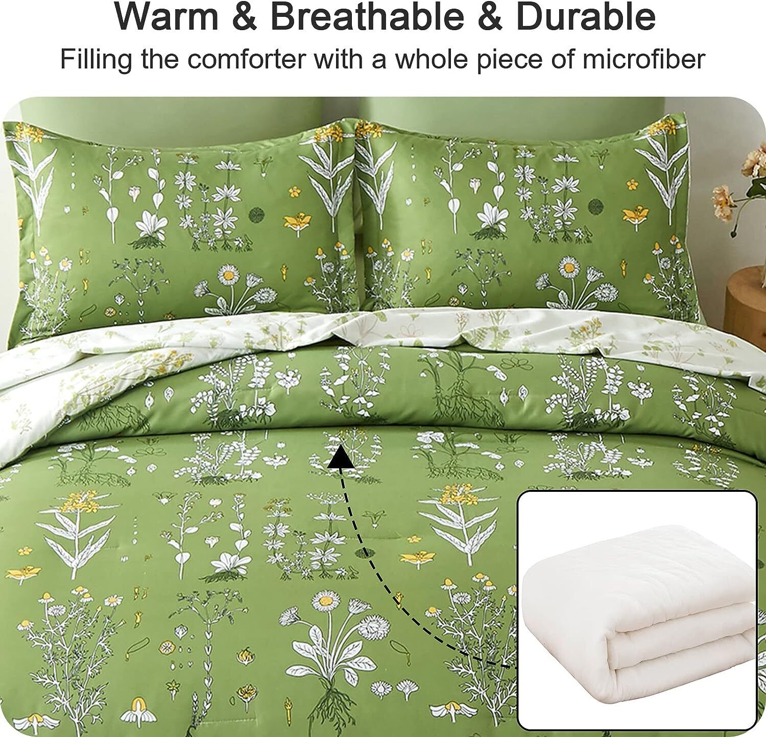 Vintage Delicate green bloom 3 Pc Comforter & Pillow Cover Set V745-MAB010487AJ3