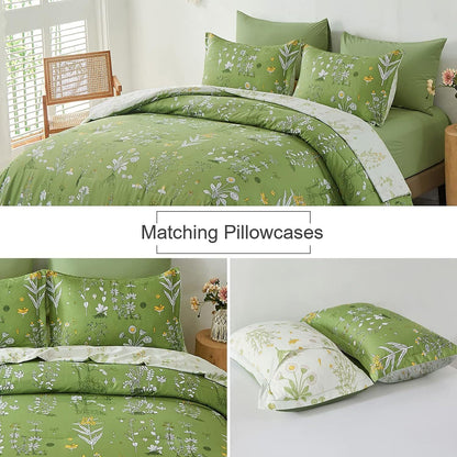 Vintage Delicate green bloom 3 Pc Comforter & Pillow Cover Set V745-MAB010487AJ3
