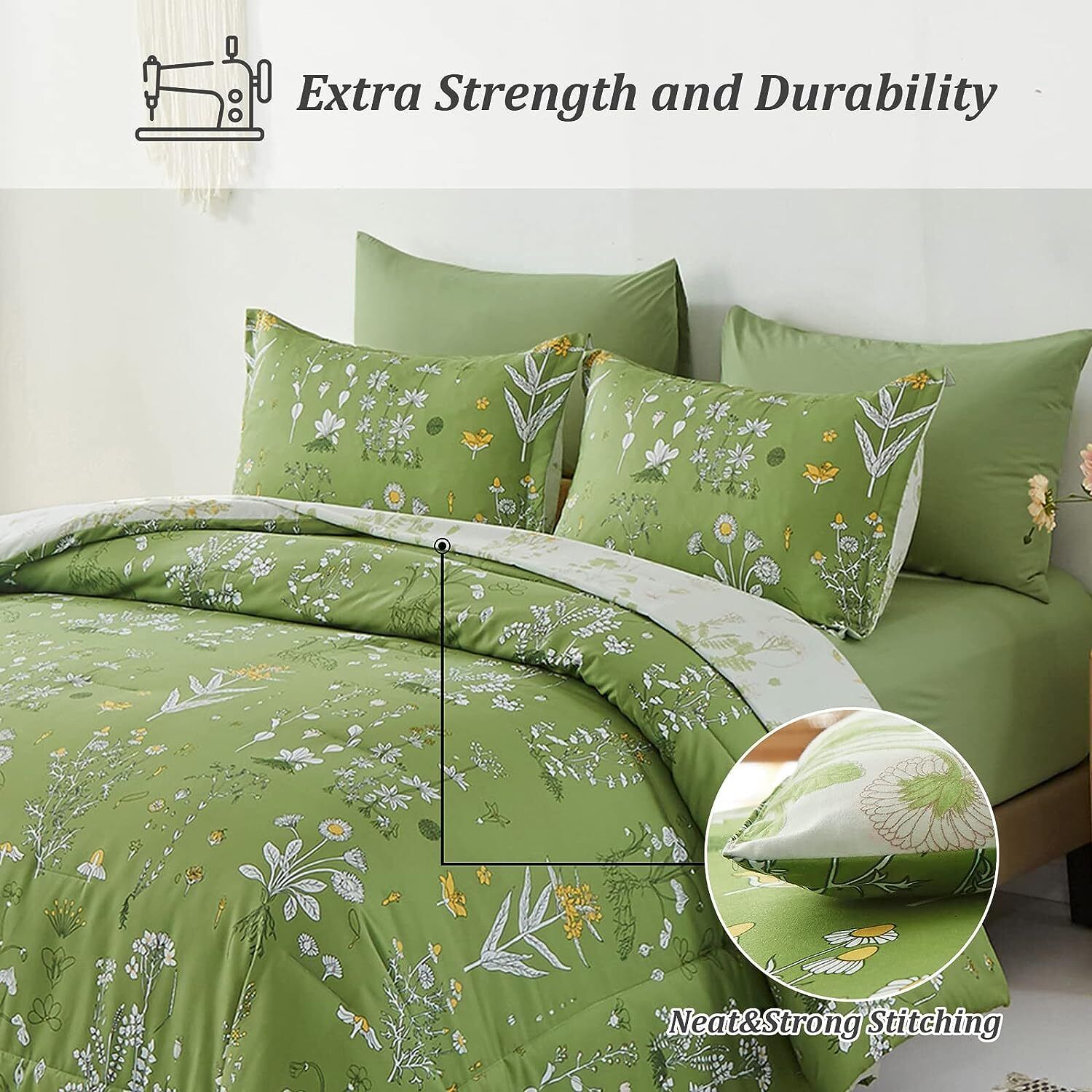 Vintage Delicate green bloom 3 Pc Comforter & Pillow Cover Set V745-MAB010487AJ3