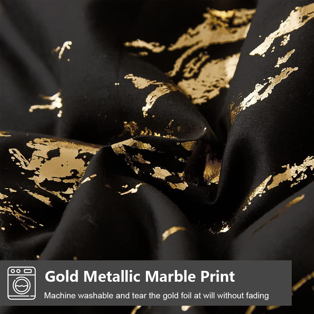 Black Gold Metallic Marble Comforter Set, Queen Size, Foil Print Glitter 3-Piece Bedding V745-MAB010509AG3