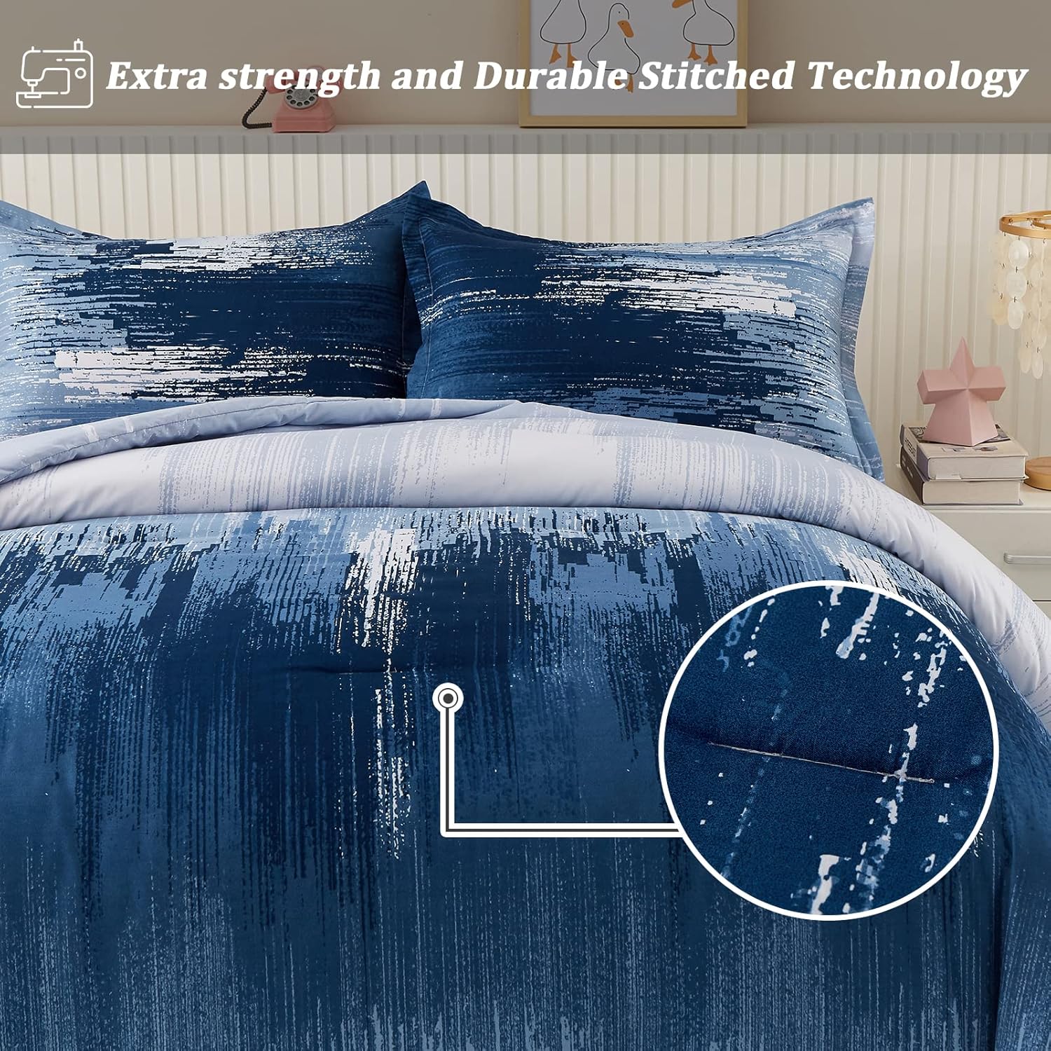 Ombre Blue Comforter Set, King Size, Gradient Blue Grey 3-Piece Boho Bedding V745-MAB010549AJ3