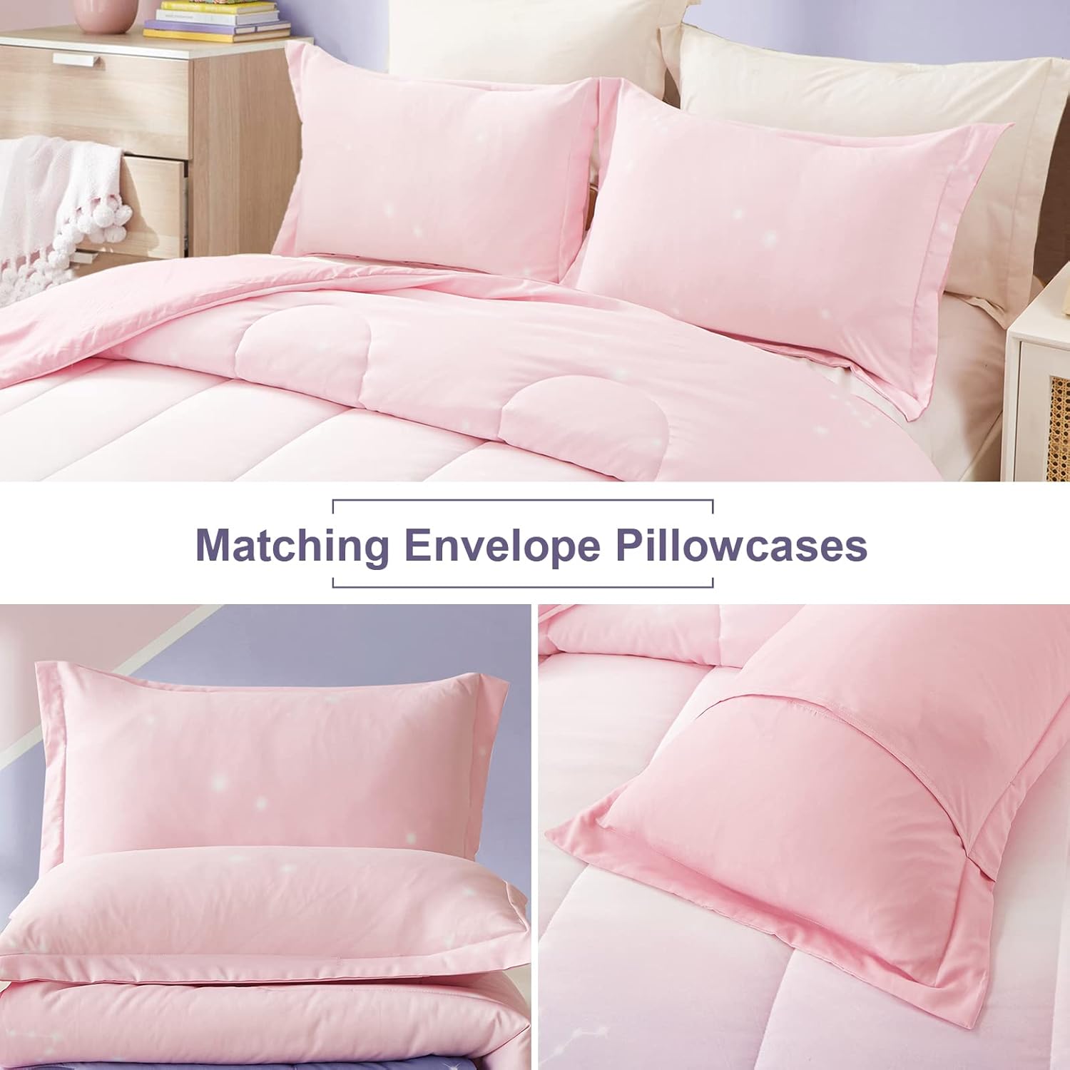 Girls Comforter Set, King Size, Ombre Pink Purple Rainbow 3-Piece Bedding Collection V745-MAB010656AJ3