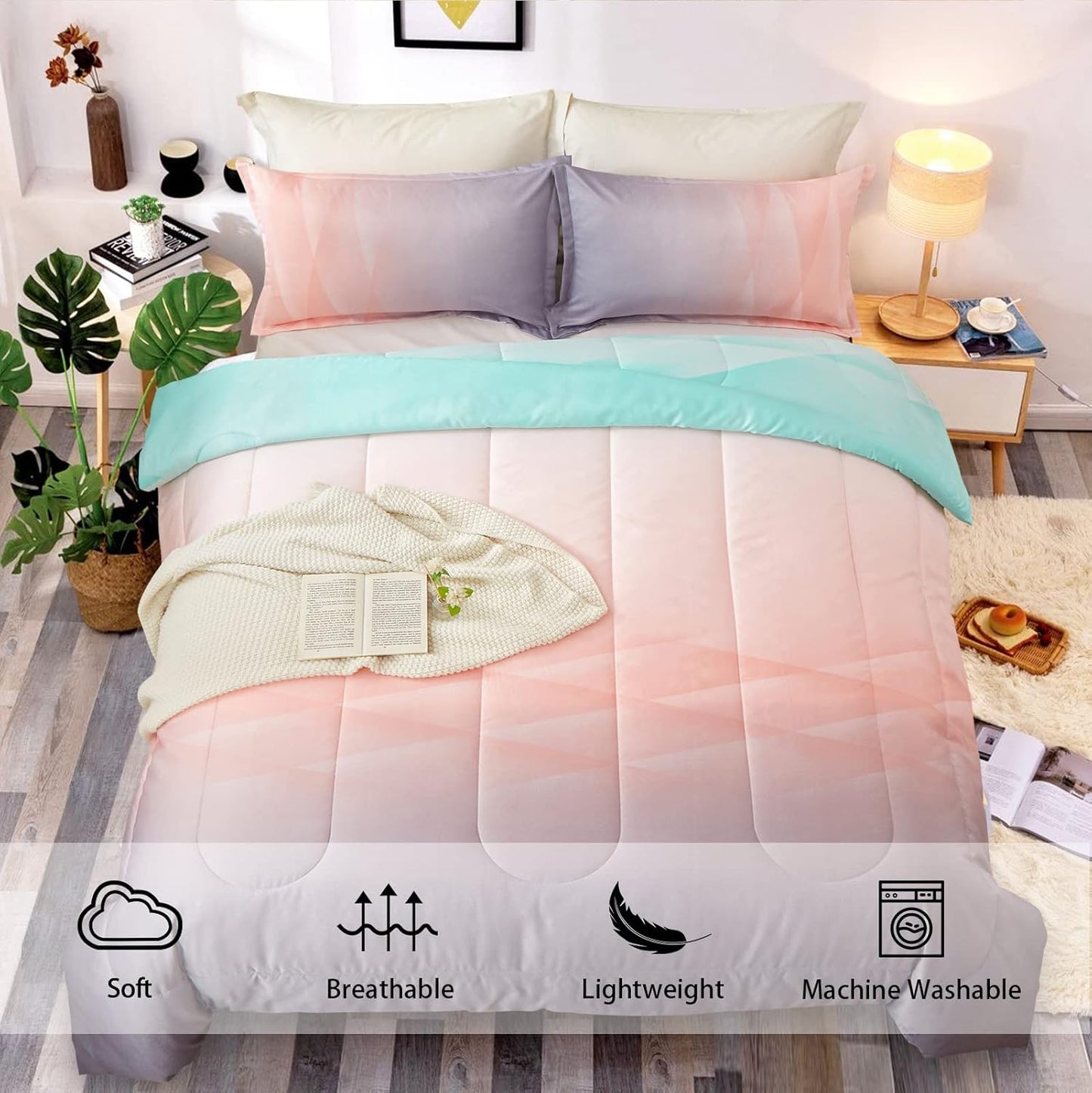 Girls Comforter Set, King Size, Ombre Blue Pink Rainbow 3-Piece Bedding Collection V745-MAB010665AJ3