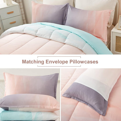 Girls Comforter Set, King Size, Ombre Blue Pink Rainbow 3-Piece Bedding Collection V745-MAB010665AJ3