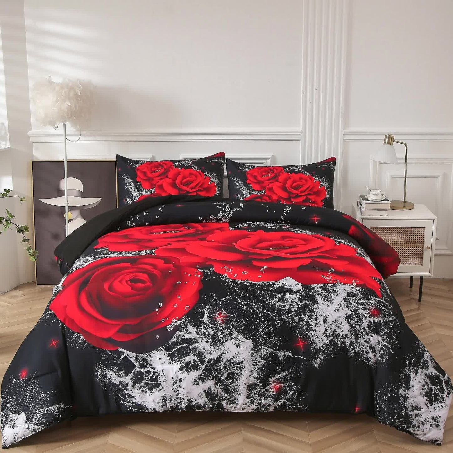 Chill Haven Red Rose 3-Piece Comforter Bundle - Relax & Recharge Style V745-MAB010691AJ3