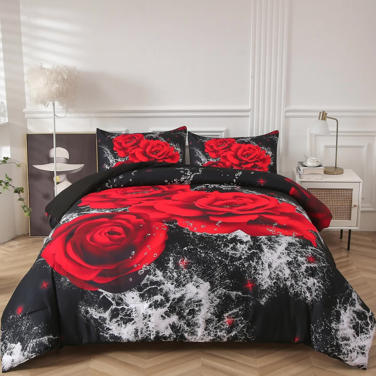 Chill Haven Red Rose 3-Piece Comforter Bundle - Relax & Recharge Style V745-MAB010691AJ3