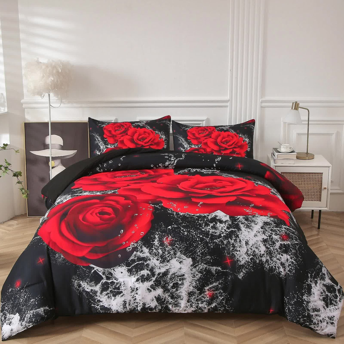 Chill Haven Red Rose 3-Piece Comforter Bundle - Relax & Recharge Style V745-MAB010691AJ3