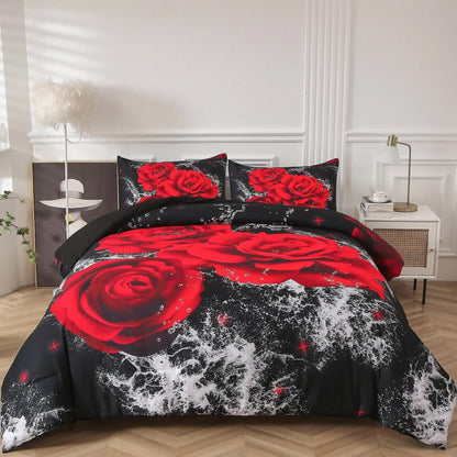 Chill Haven Red Rose 3-Piece Comforter Bundle - Relax & Recharge Style V745-MAB010691AJ3