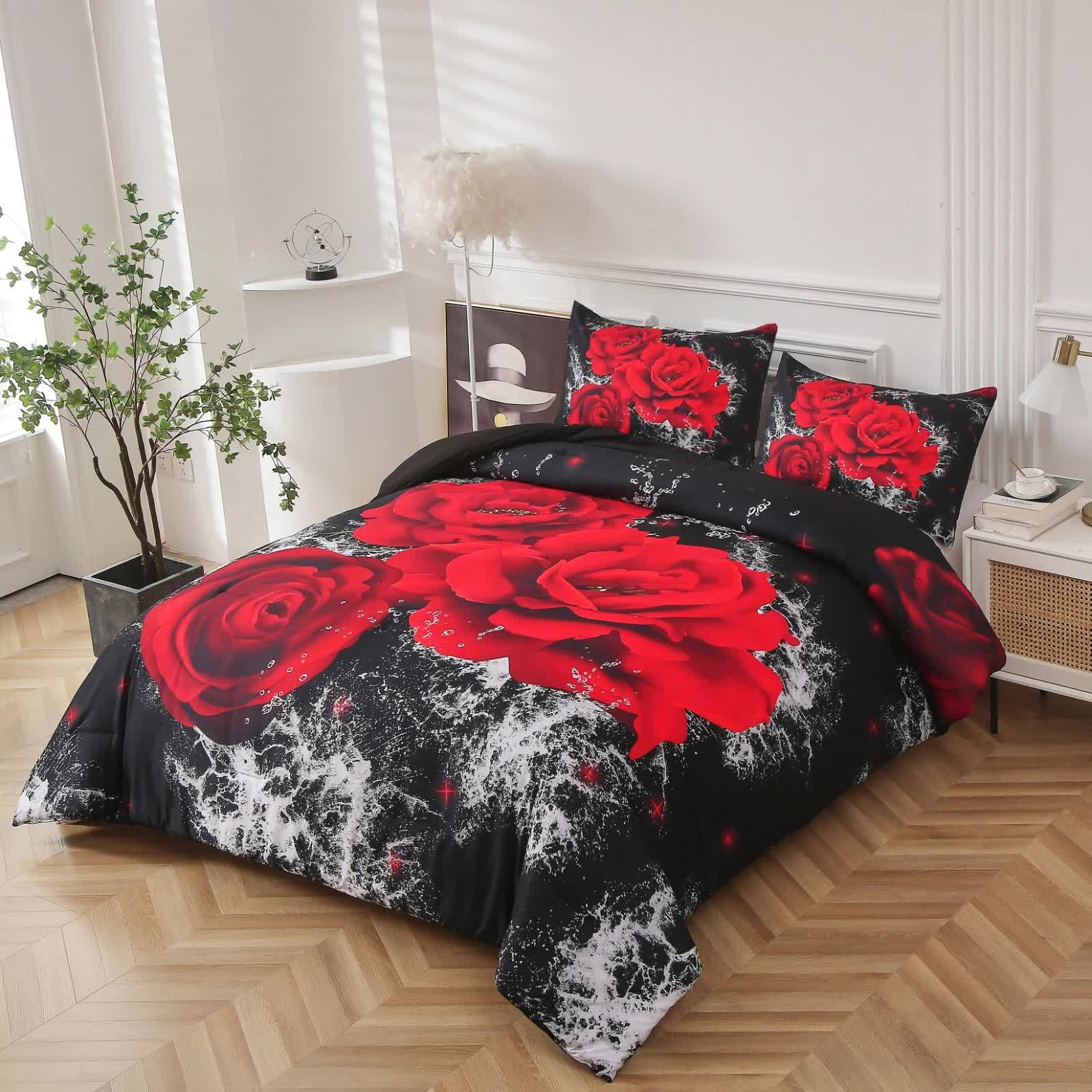Chill Haven Red Rose 3-Piece Comforter Bundle - Relax & Recharge Style V745-MAB010691AJ3