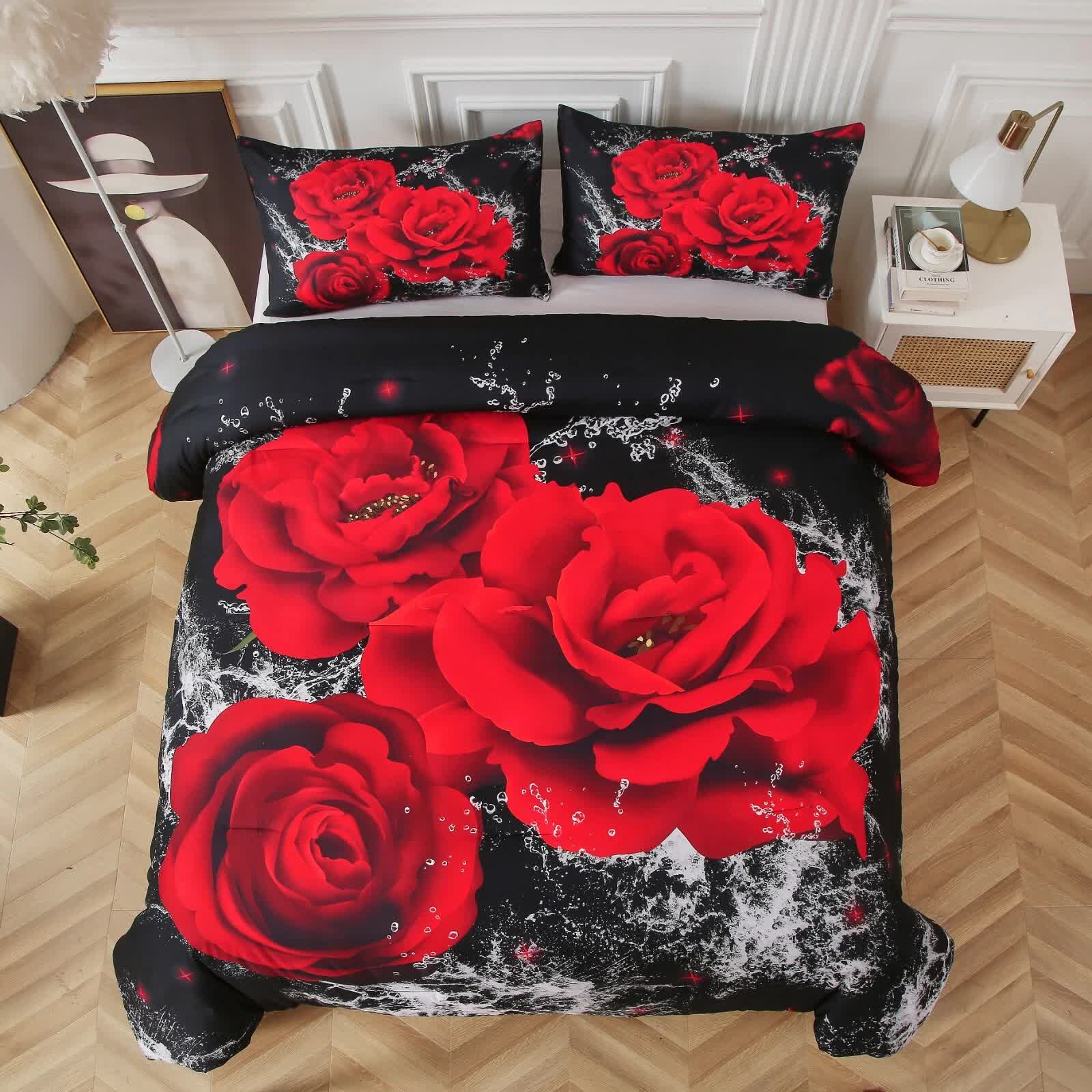 Chill Haven Red Rose 3-Piece Comforter Bundle - Relax & Recharge Style V745-MAB010691AJ3