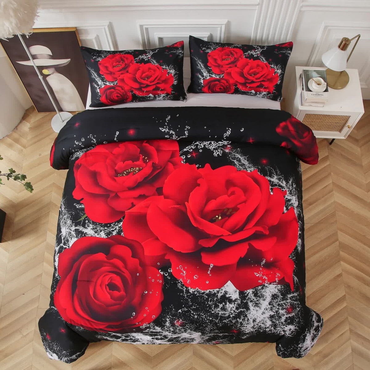 Chill Haven Red Rose 3-Piece Comforter Bundle - Relax & Recharge Style V745-MAB010691AJ3