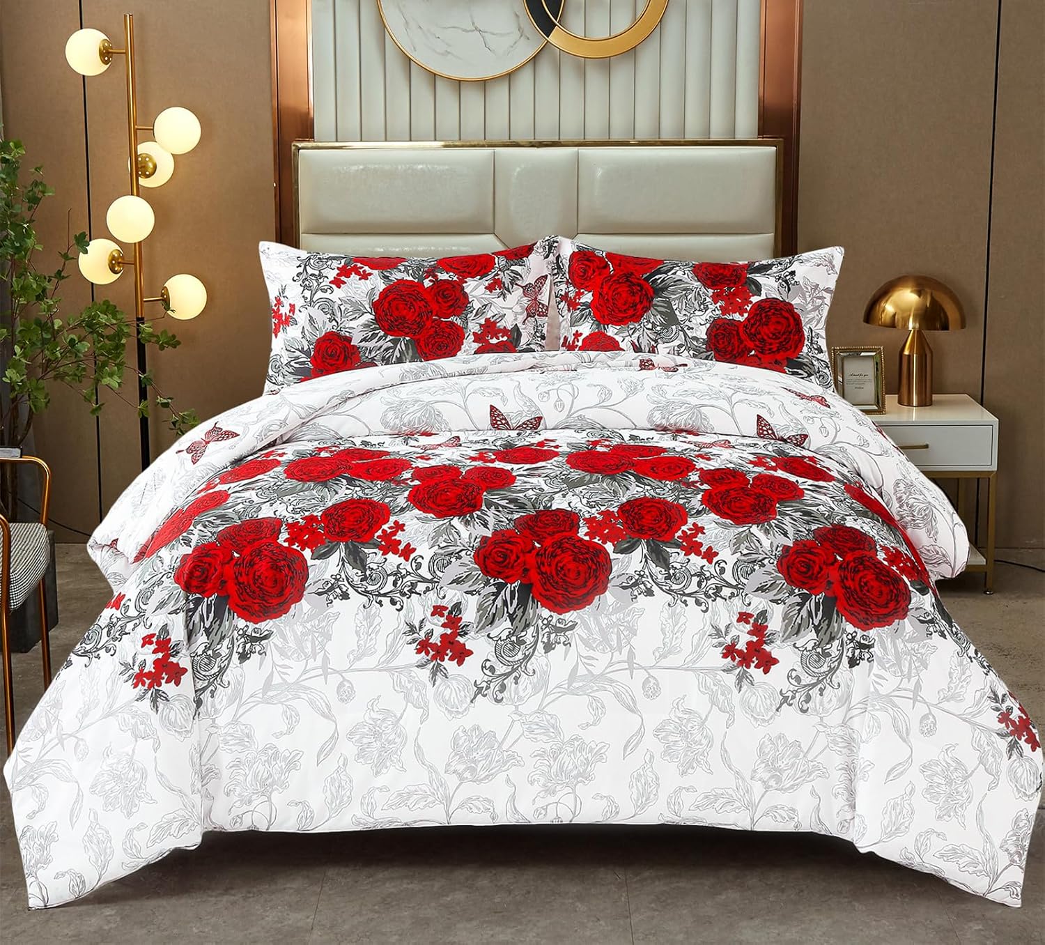 Luxurious rose Soft white 3 Pc Comforter & Pillow Cover Set V745-MAB010756AJ3