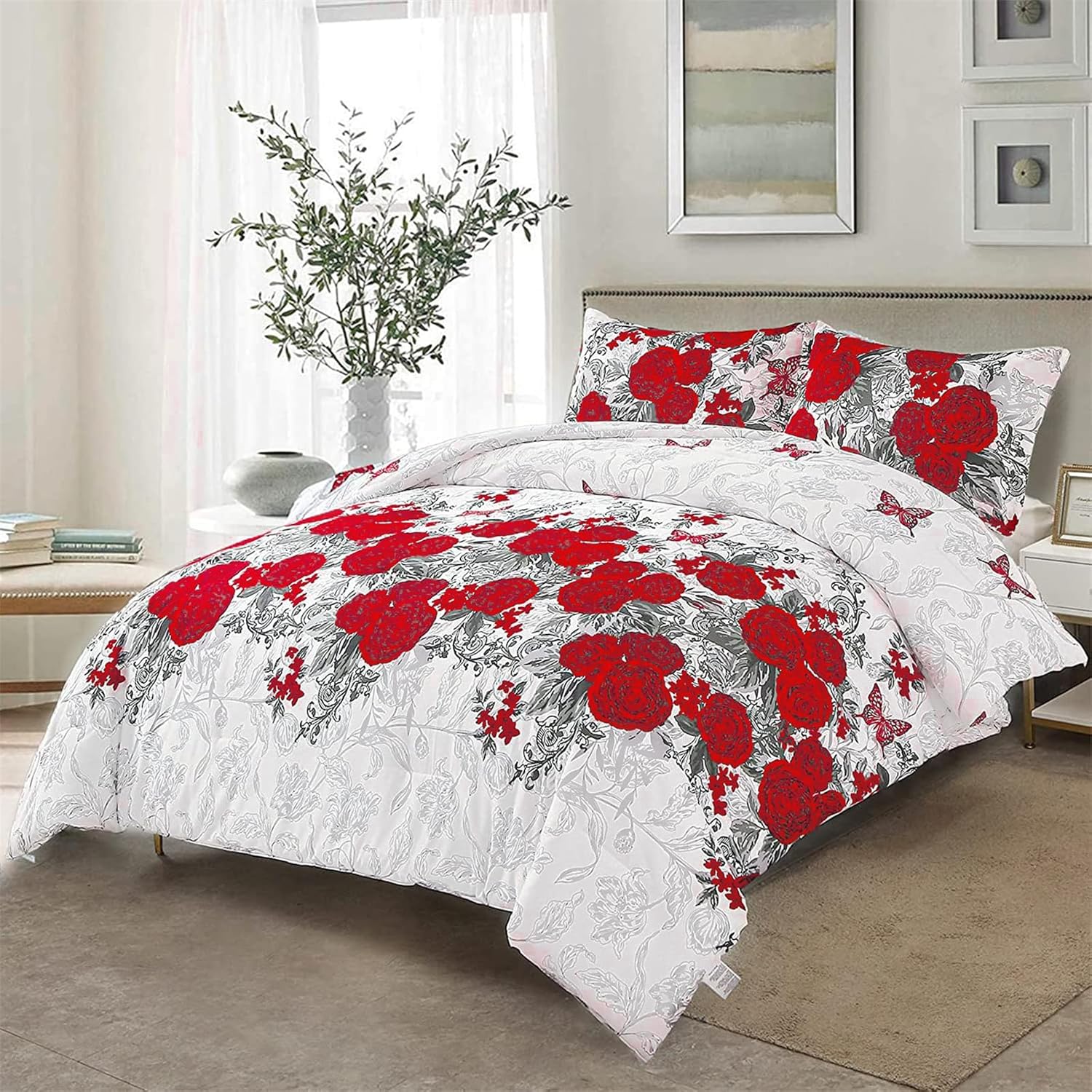Luxurious rose Soft white 3 Pc Comforter & Pillow Cover Set V745-MAB010756AJ3