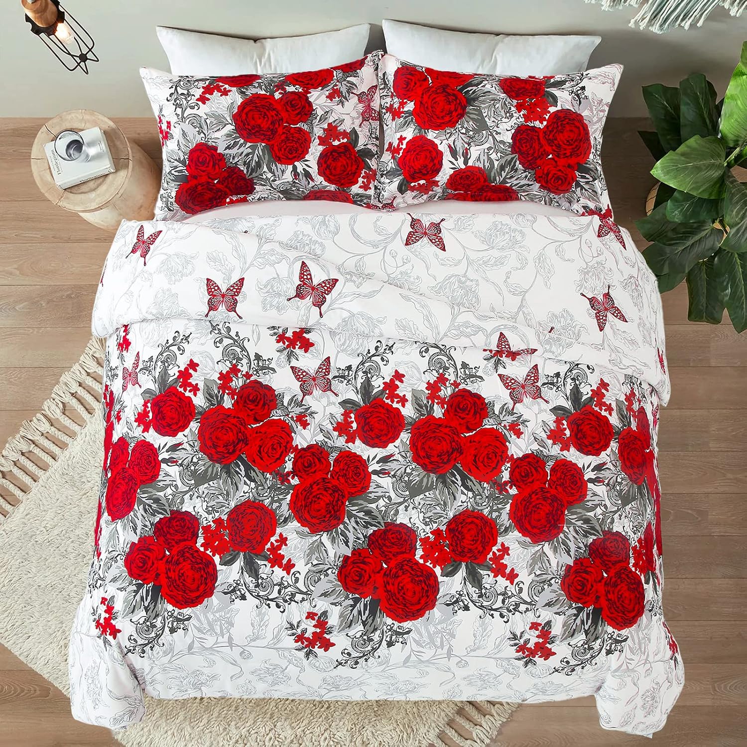 Luxurious rose Soft white 3 Pc Comforter & Pillow Cover Set V745-MAB010756AJ3