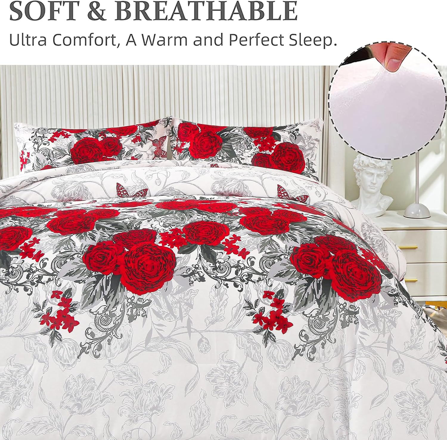 Luxurious rose Soft white 3 Pc Comforter & Pillow Cover Set V745-MAB010756AJ3