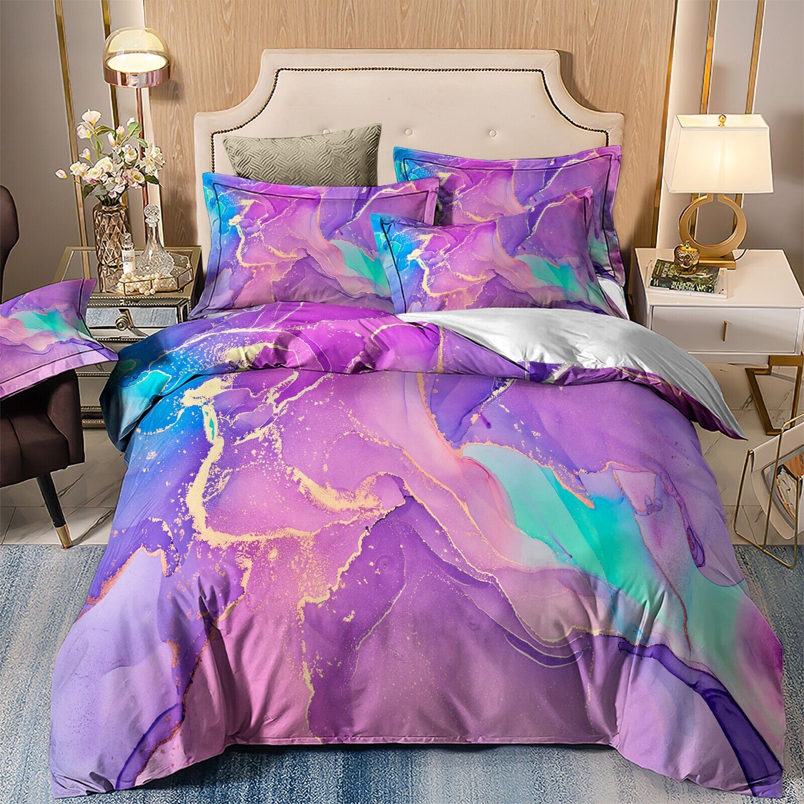 Marble Comforter Set, Queen Size, Warm Quilted Microfiber Bedding V745-MAB010776AG3
