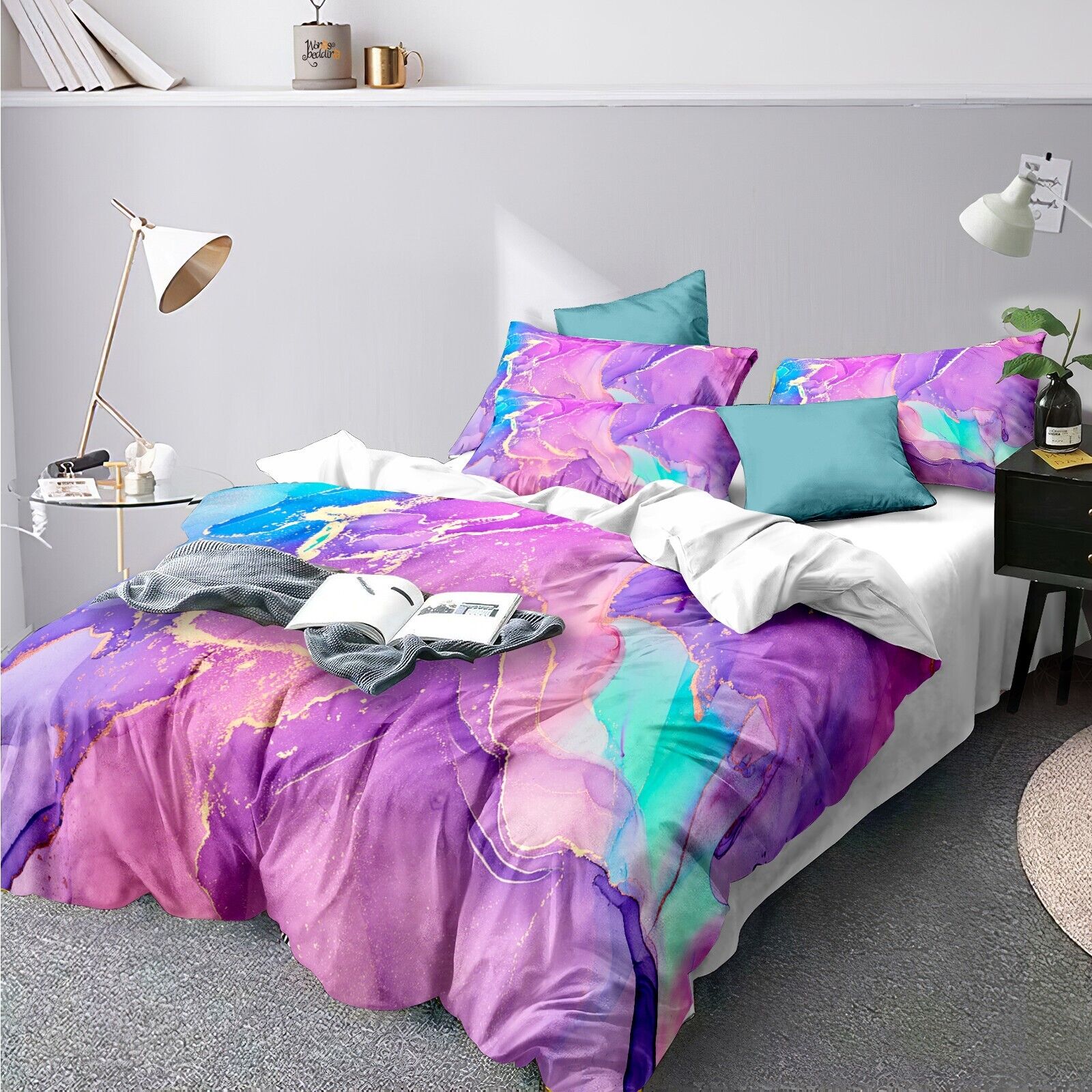 Marble Comforter Set, Queen Size, Warm Quilted Microfiber Bedding V745-MAB010776AG3