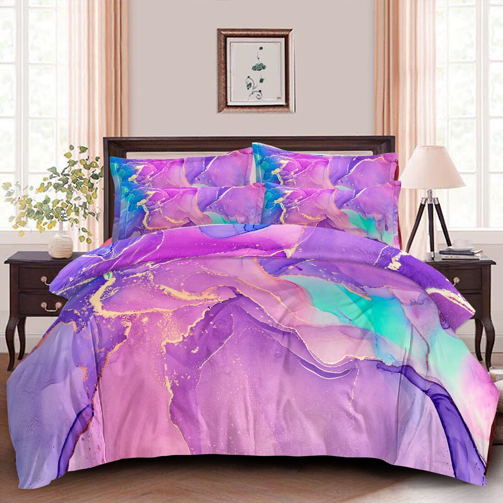 Marble Comforter Set, Queen Size, Warm Quilted Microfiber Bedding V745-MAB010776AG3