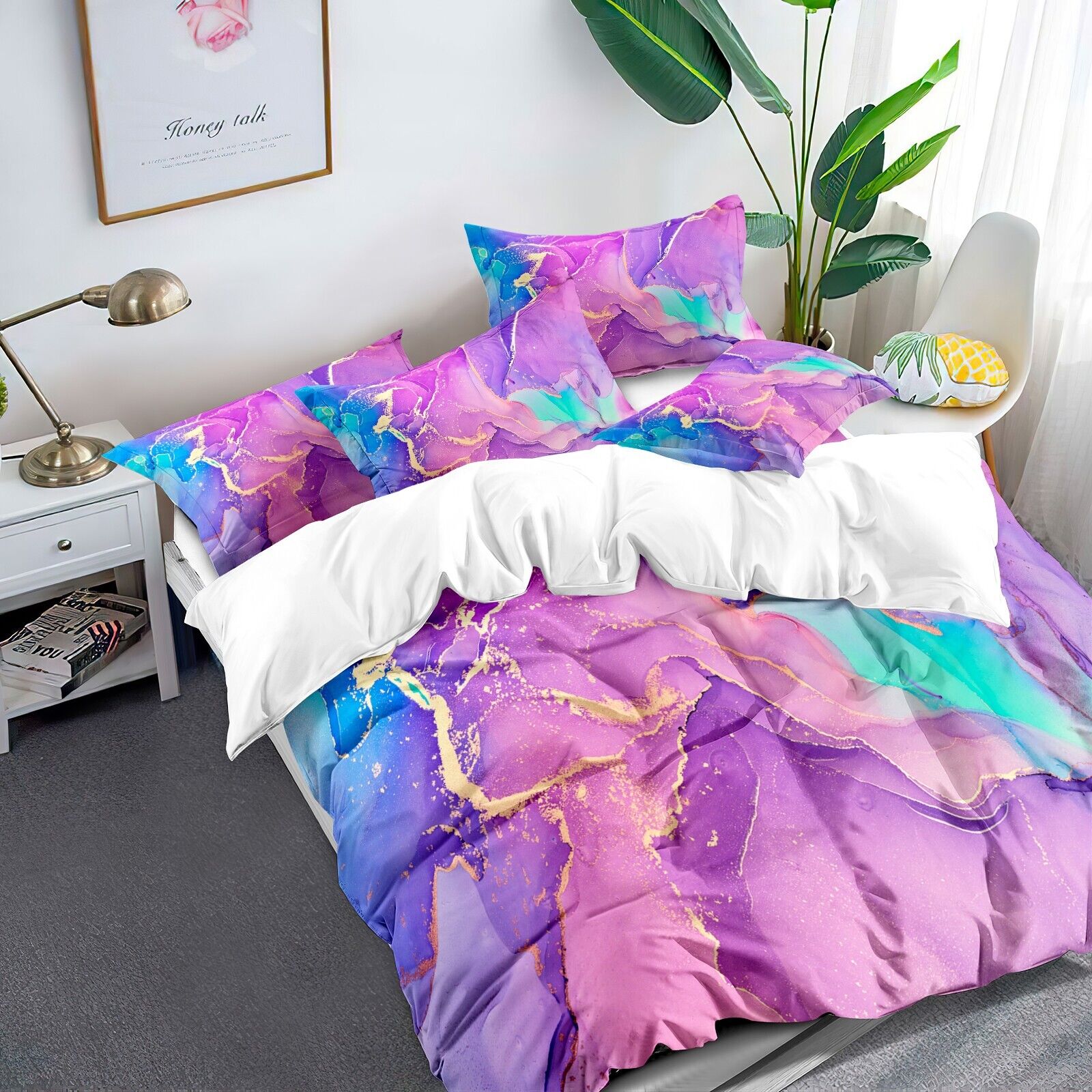 Marble Comforter Set, Queen Size, Warm Quilted Microfiber Bedding V745-MAB010776AG3