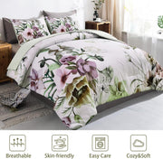 Floral Comforter Set, King Size, Green Floral 3-Piece Bedding, Soft Microfiber for All Seasons V745-MAB010805AJ3