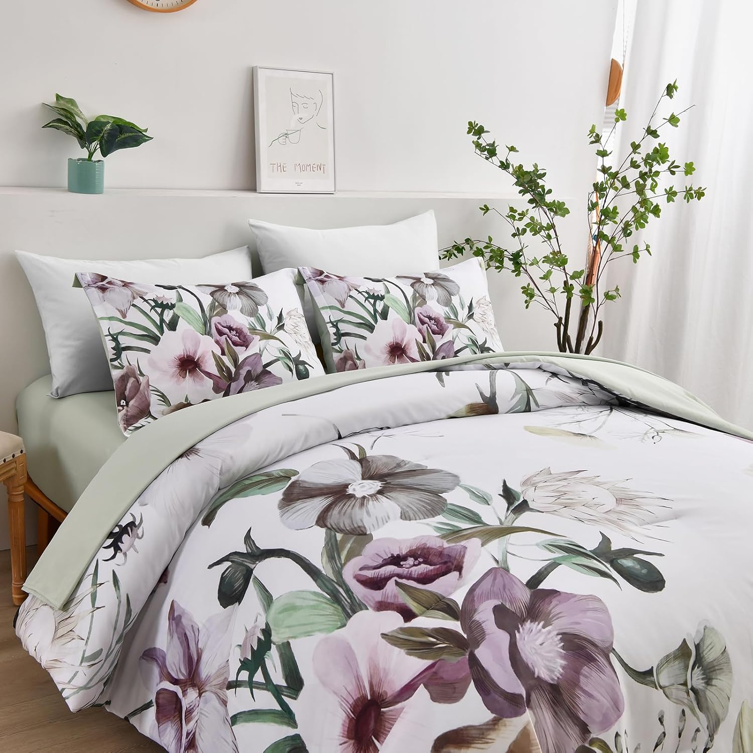 Floral Comforter Set, King Size, Green Floral 3-Piece Bedding, Soft Microfiber for All Seasons V745-MAB010805AJ3