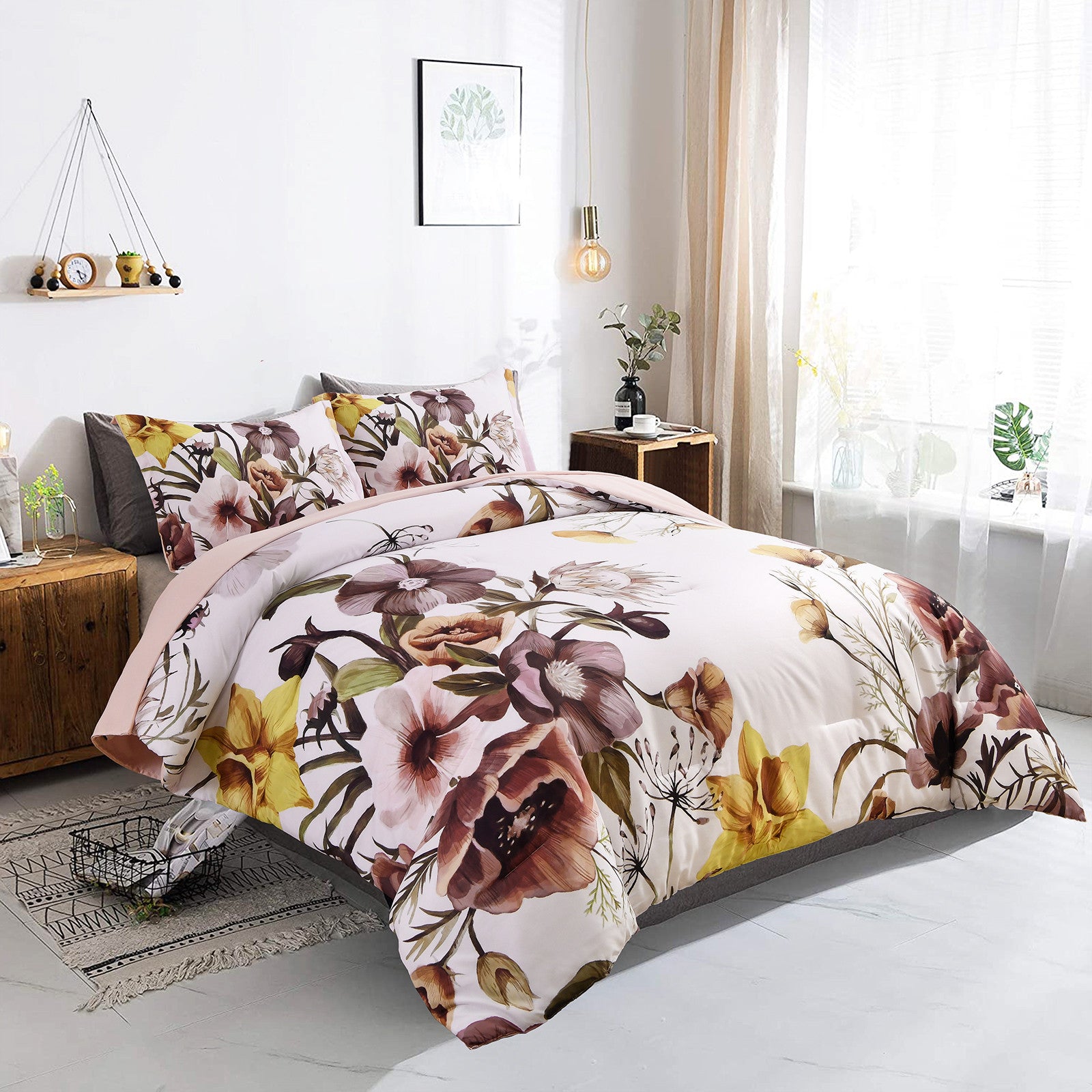 Floral Comforter Set, King Size, Blush Floral 3-Piece Bedding, Soft Microfiber for All Seasons V745-MAB010807AJ3