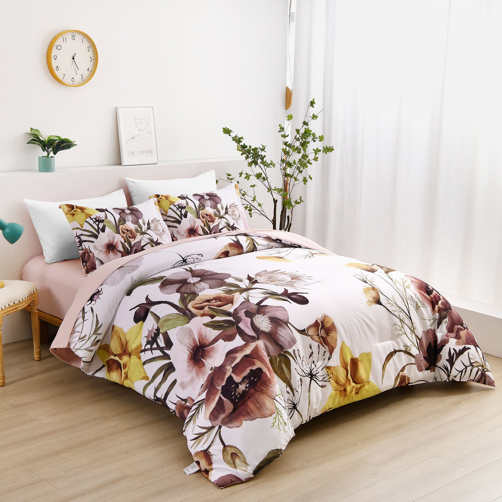 Floral Comforter Set, King Size, Blush Floral 3-Piece Bedding, Soft Microfiber for All Seasons V745-MAB010807AJ3