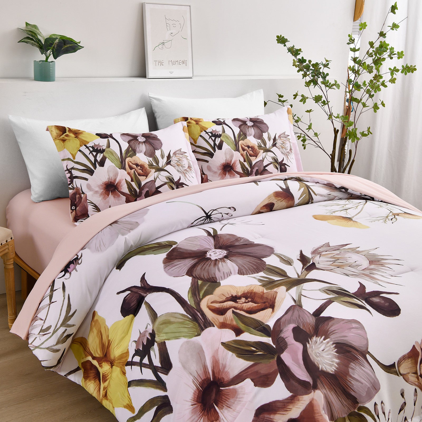 Floral Comforter Set, King Size, Blush Floral 3-Piece Bedding, Soft Microfiber for All Seasons V745-MAB010807AJ3