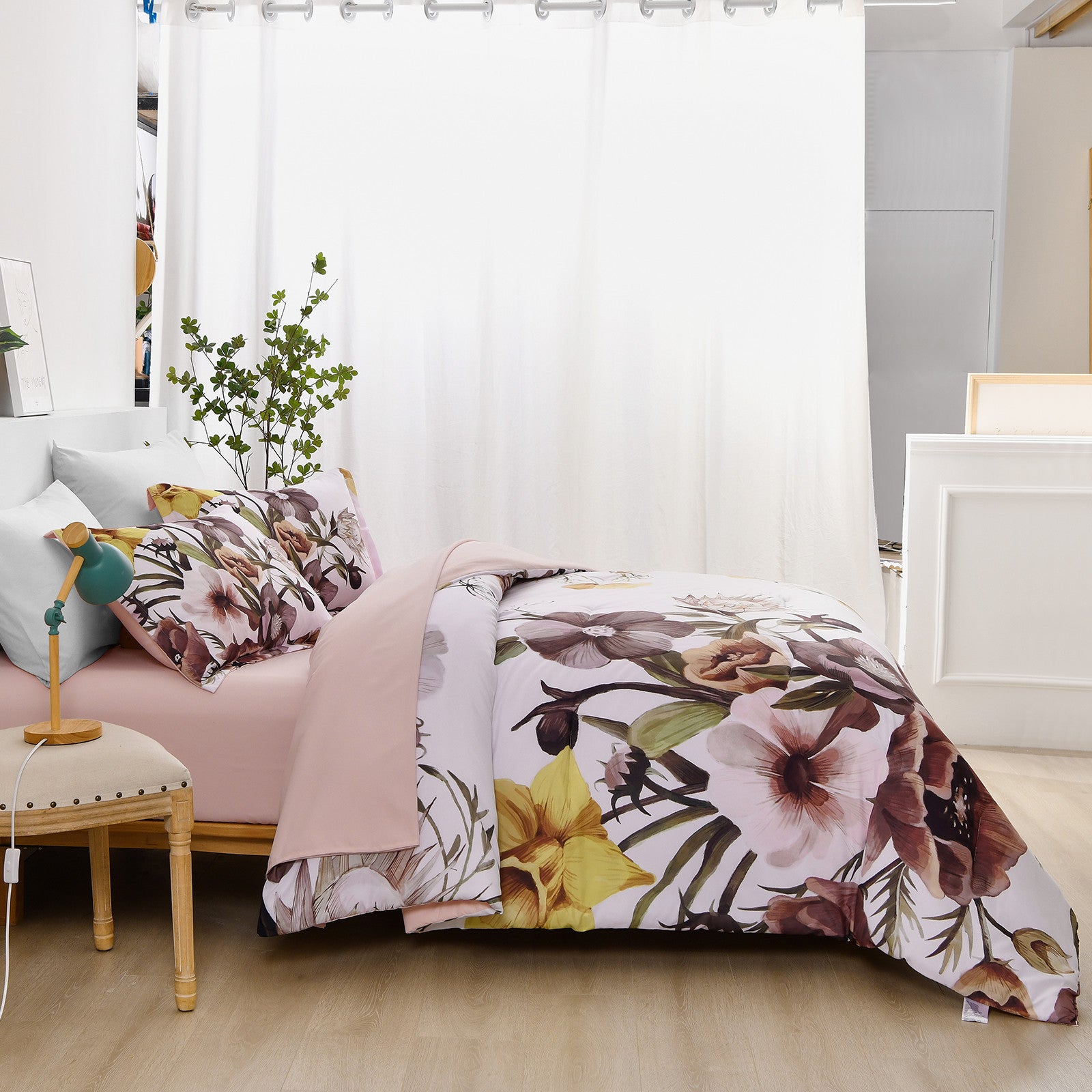 Floral Comforter Set, King Size, Blush Floral 3-Piece Bedding, Soft Microfiber for All Seasons V745-MAB010807AJ3