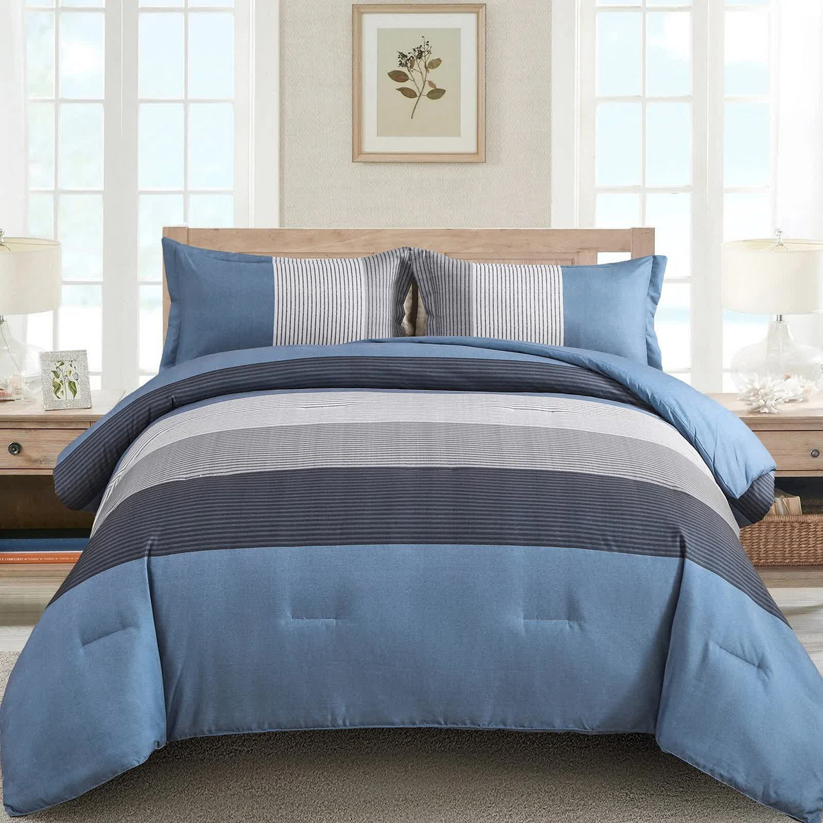 Coastal Drift striped Comforter Bundle - Breezy 3-Piece Bedding V745-MAB010843AJ3