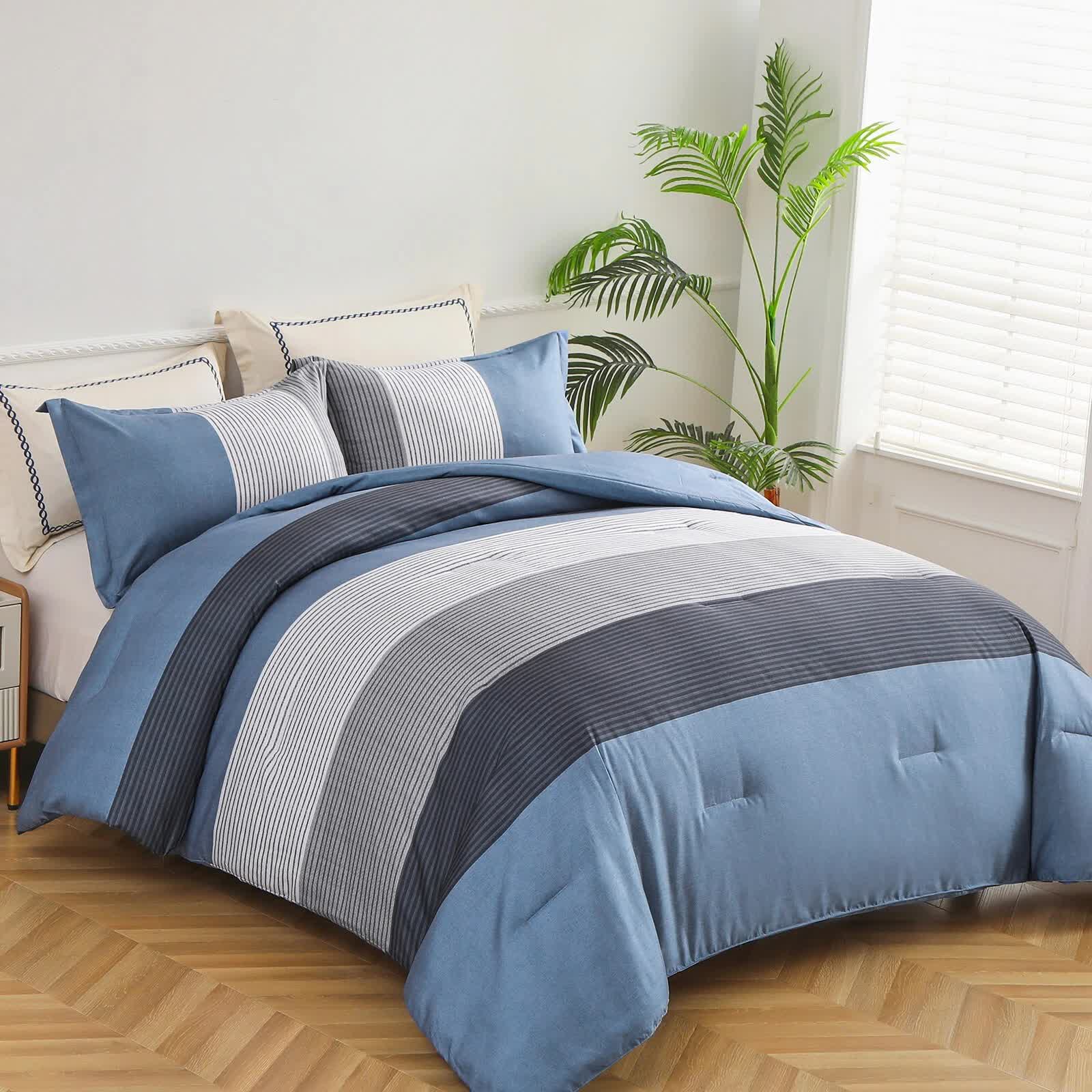 Coastal Drift striped Comforter Bundle - Breezy 3-Piece Bedding V745-MAB010843AJ3