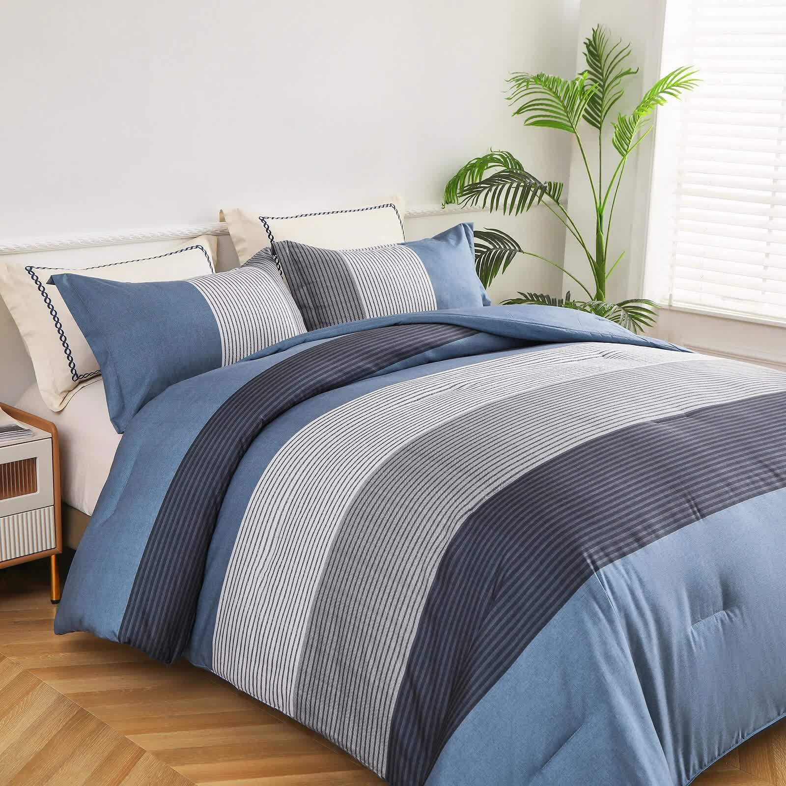 Coastal Drift striped Comforter Bundle - Breezy 3-Piece Bedding V745-MAB010843AJ3